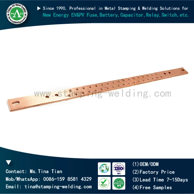Threaded Copper Busbar with Fixing Hole