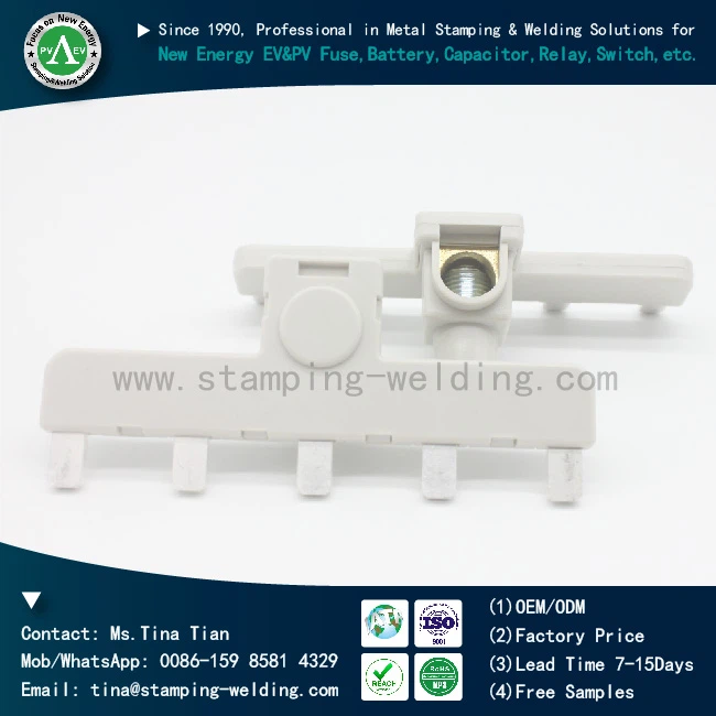 Tinned copper PP injection-molded insulated busbar with five plugs Tinned copper PP injection-molded insulated busbar with five plugs